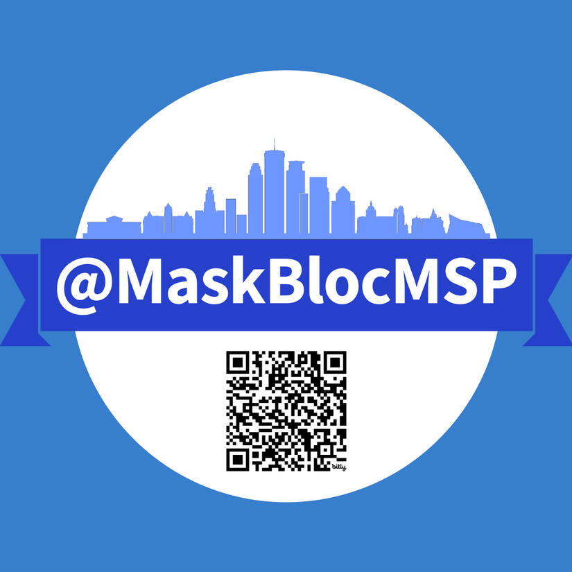 A cartoon image of someone wearing a mask. It says, "Wear your mask! Stay safe MN"