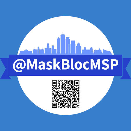 A cartoon image of someone wearing a mask. It says, "Wear your mask! Stay safe MN"